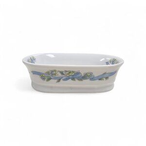 80s Elizabeth Arden blue floral soap dish . made in Japan